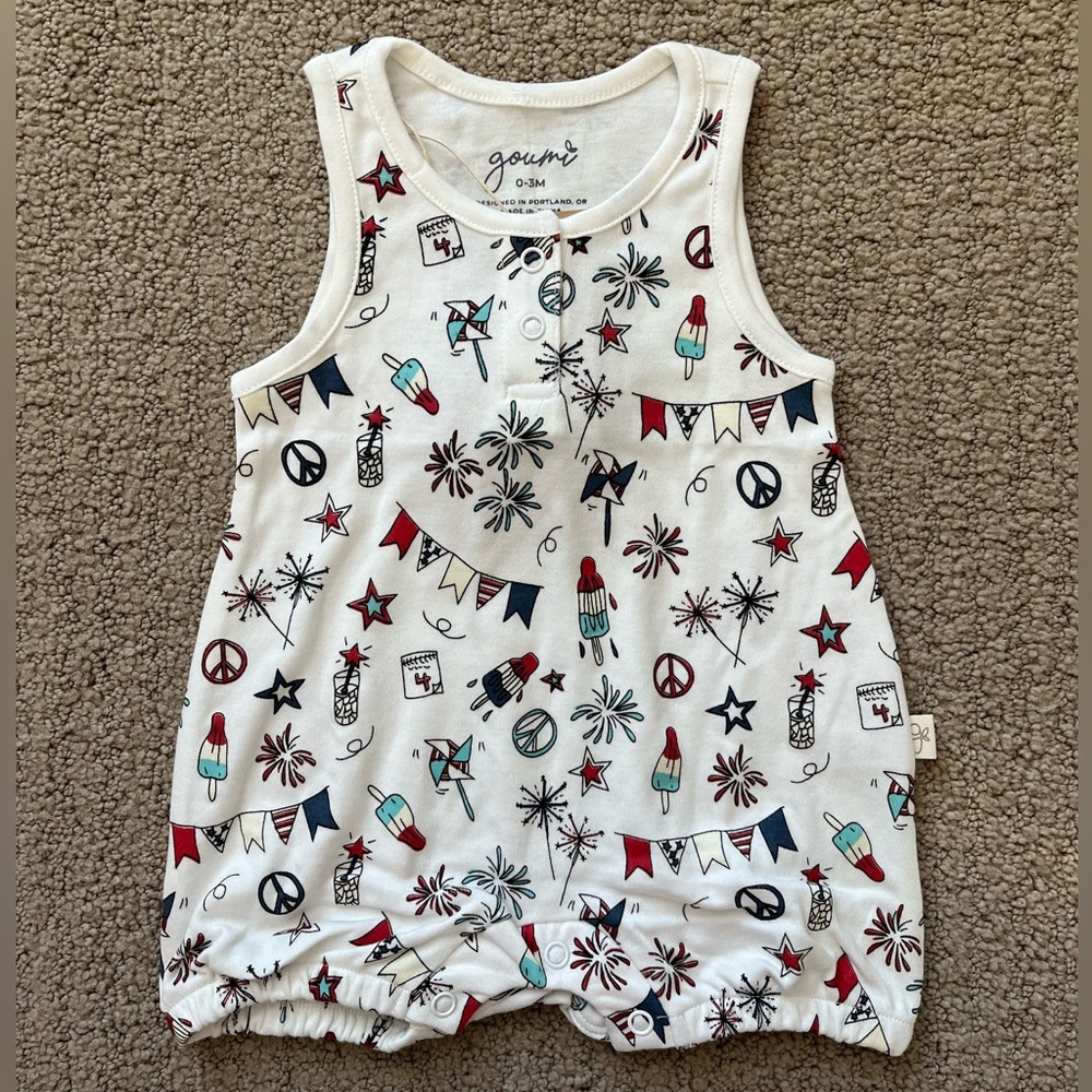Goumi Kids Quick Change Sleeveless Romper 4th of July Celebration Size 0-3M New